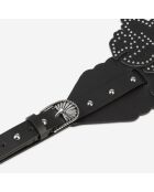 Ceinture large en cuir avec empiècements fleurs noire