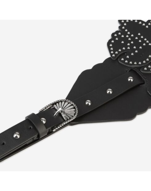 Ceinture large en cuir avec empiècements fleurs noire