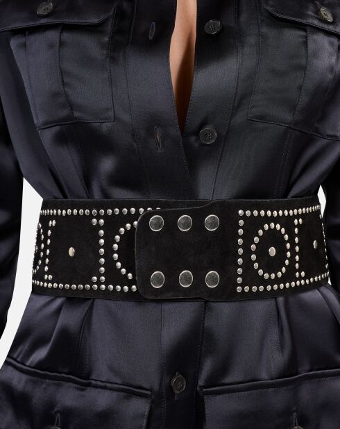 Ceinture large en cuir  avec clous noire