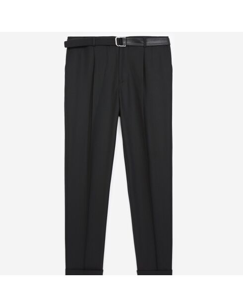 Pantalon costume laine à ceinture intégrée noire