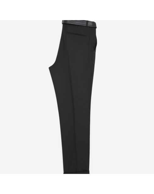 Pantalon costume laine à ceinture intégrée noire
