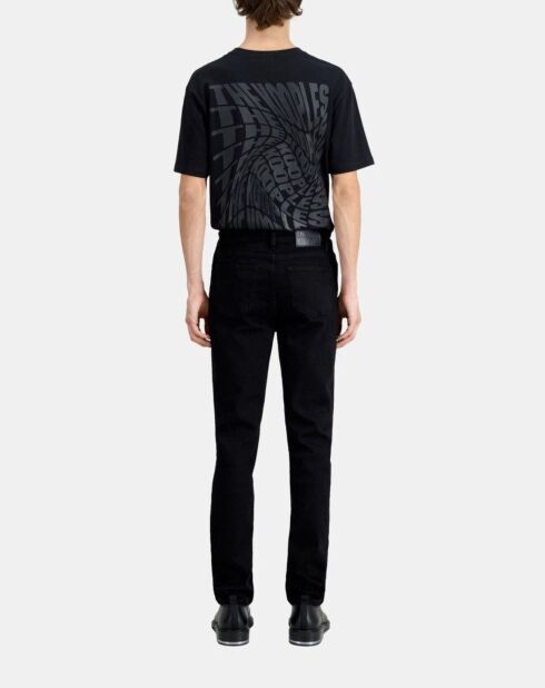 Jean  slim avec poche en cuir noir