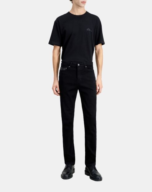 Jean  slim avec poche en cuir noir