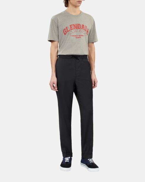 Pantalon droit en laine bleu marine