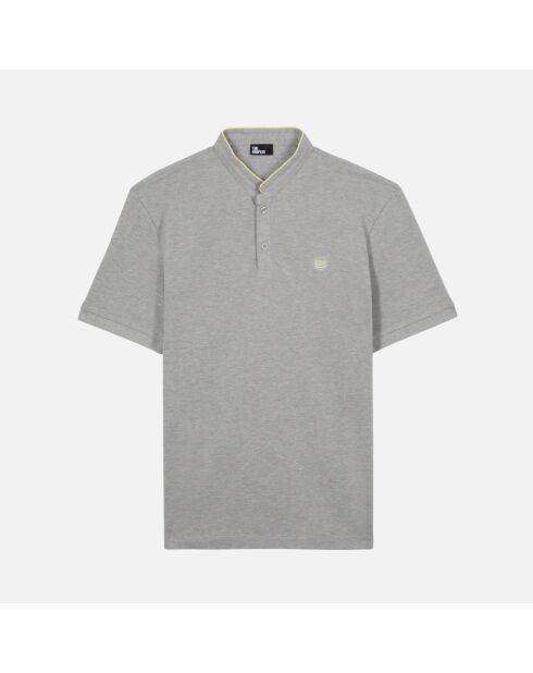 Polo en coton piqué gris et jaune