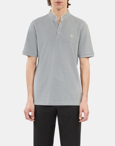 Polo en coton piqué gris et jaune