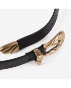 Ceinture fine à double boucle en cuir noire