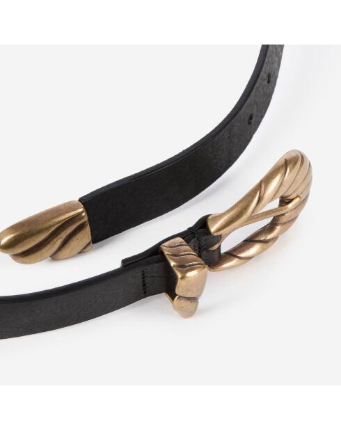 Ceinture fine à double boucle en cuir noire