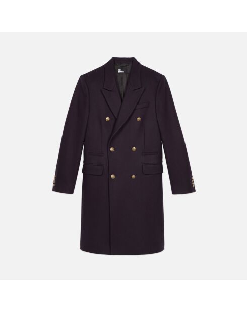 Manteau long en laine mélangée bleu marine