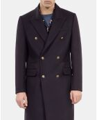 Manteau long en laine mélangée bleu marine