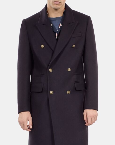 Manteau long en laine mélangée bleu marine