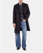 Manteau long en laine mélangée bleu marine