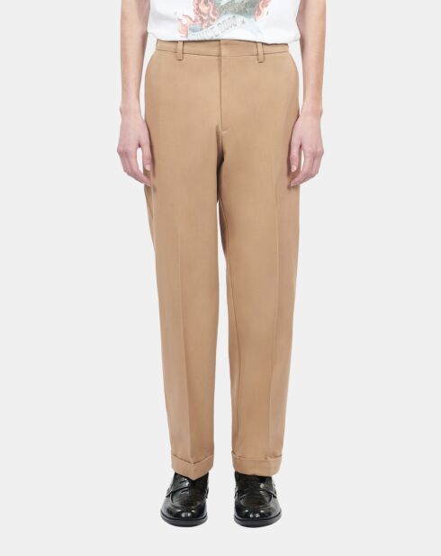Pantalon droit en coton camel