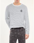 Pull Blason à rayures en laine et cachemire blanc et bleu