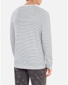 Pull Blason à rayures en laine et cachemire blanc et bleu