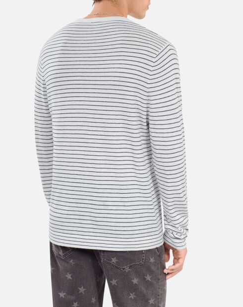 Pull Blason à rayures en laine et cachemire blanc et bleu