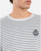 Pull Blason à rayures en laine et cachemire blanc et bleu