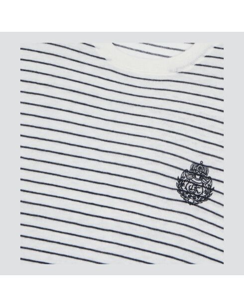 Pull Blason à rayures en laine et cachemire blanc et bleu