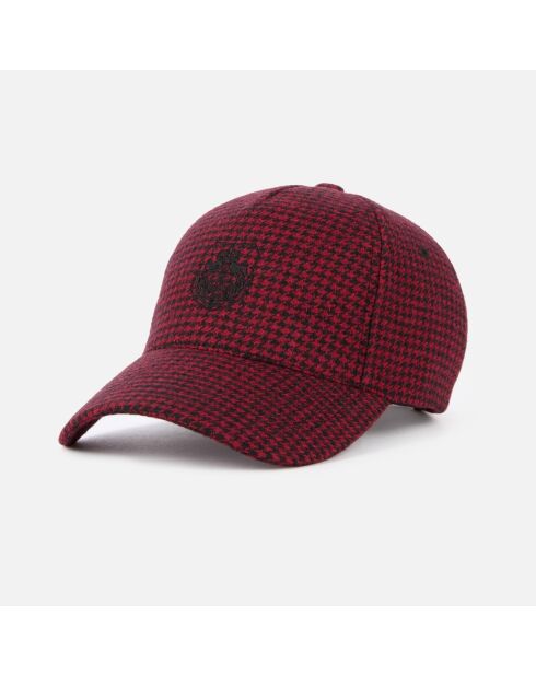 Casquette en laine pied de poule noir et rouge