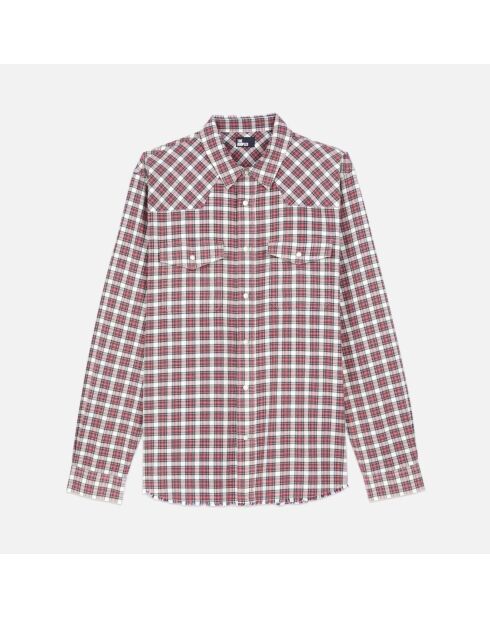 Chemise à carreaux noirs, écrus et rouges