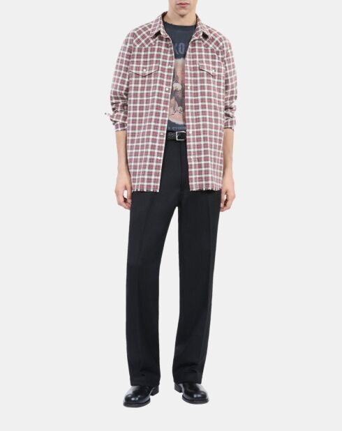 Chemise à carreaux noirs, écrus et rouges