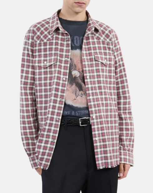 Chemise à carreaux noirs, écrus et rouges