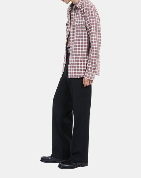 Chemise à carreaux noirs, écrus et rouges