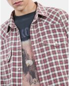 Chemise à carreaux noirs, écrus et rouges