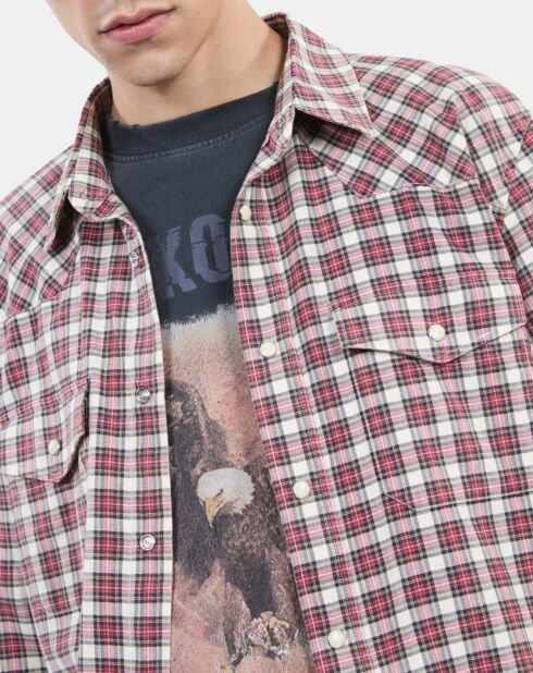 Chemise à carreaux noirs, écrus et rouges