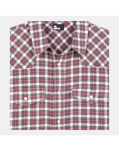 Chemise à carreaux noirs, écrus et rouges