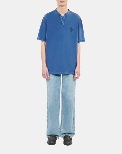 Polo en coton piqué bleu