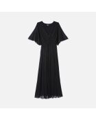 Robe longue en jersey métallisé noire