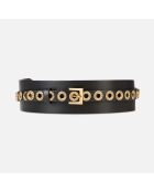 Ceinture large en cuir avec œillets et strass noire