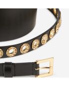 Ceinture large en cuir avec œillets et strass noire