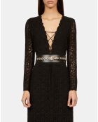 Ceinture large en cuir avec œillets et strass noire