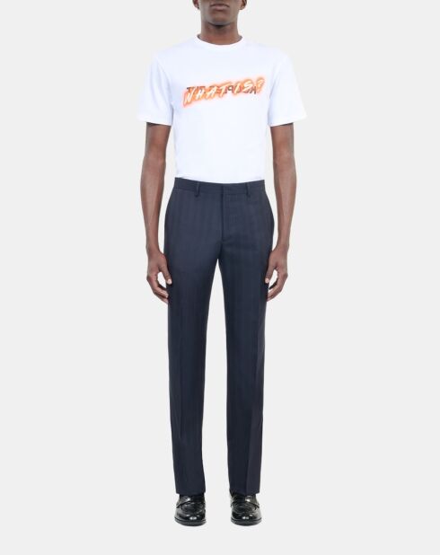 Pantalon de costume à rayures bleu marine