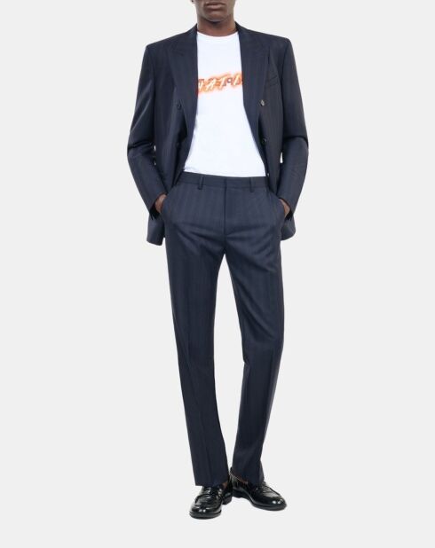 Pantalon de costume à rayures bleu marine