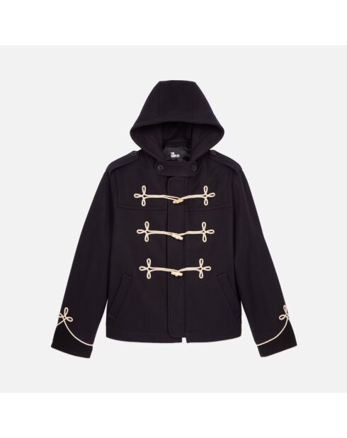 Caban court à capuche bleu marine foncé