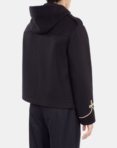 Caban court à capuche bleu marine foncé