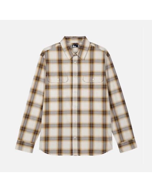 Chemise à carreaux bruns et beige