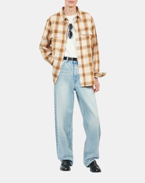 Chemise à carreaux bruns et beige