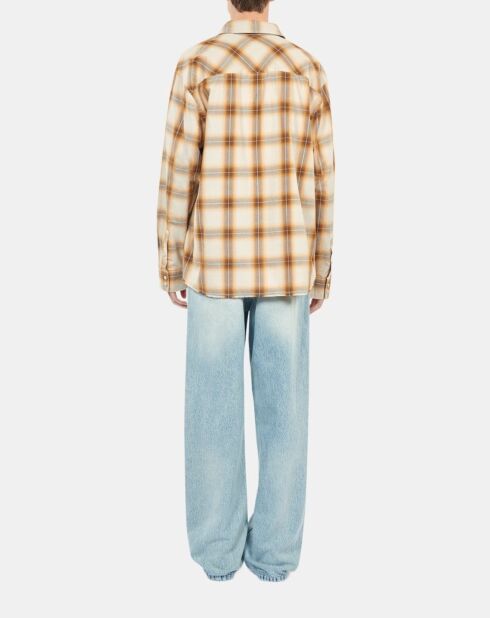 Chemise à carreaux bruns et beige