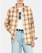 Chemise à carreaux bruns et beige