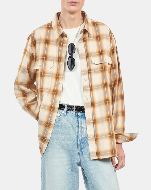 Chemise à carreaux bruns et beige