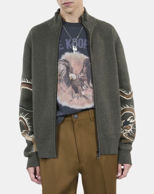 Cardigan en laine mélangée kaki