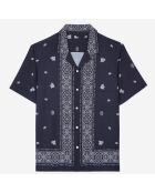 Chemise manches courtes imprimée bleu marine et blanc
