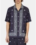 Chemise manches courtes imprimée bleu marine et blanc