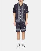 Chemise manches courtes imprimée bleu marine et blanc