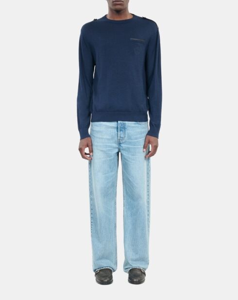 Pull en laine mérinos bleue