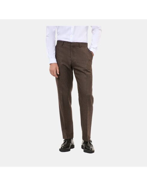 Pantalon de costume en laine mélangée marron